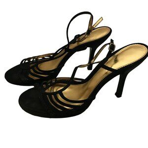 #1350 BLACK STRAPPY EVENING HEELS SIZE 9.5